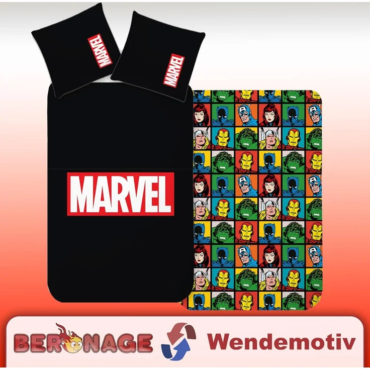 BERONAGE Jugendbettwäsche Marvel Logo Bettwäsche schwarz Linon / Renforcé, 2 teilig, 135x200 + 80x80 cm – Bild 6
