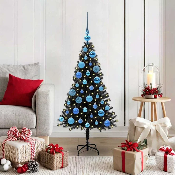 vidaXL Weihnachtsbaum mit LED-Beleuchtung Schwarz 120 cm PVC und Stahl 3396463 – Bild 1