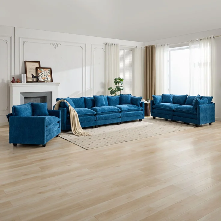 ZUBALIYA Sofa mit LED - Beleuchtung, mit Chenille - Bezug, mit Cordbezug, modular aufgebaut, aus Chenille, für Wohnzimmer und Apartments – Bild 18