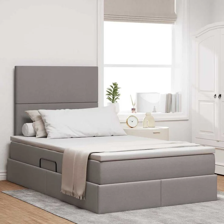 vidaXL LED-Speicherbett mit Matratze Taupe 120 x 200 cm Stoff 3372348 – Bild 1