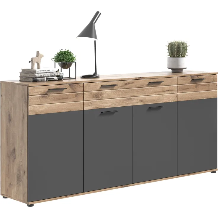 Sideboard Montery / Mason, Holzwerkstoff, Grau, Holzfarben, 200 x 91 x 40 cm