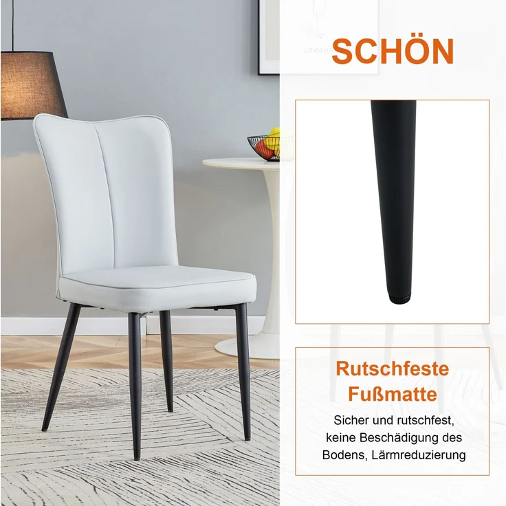 Beistelltisch-Set Ø 60x72 cm mit 2 Stühlen – runder Tisch aus MDF und Metall, PU in Hellgrau/Schwarz/Walnuss – Bild 5