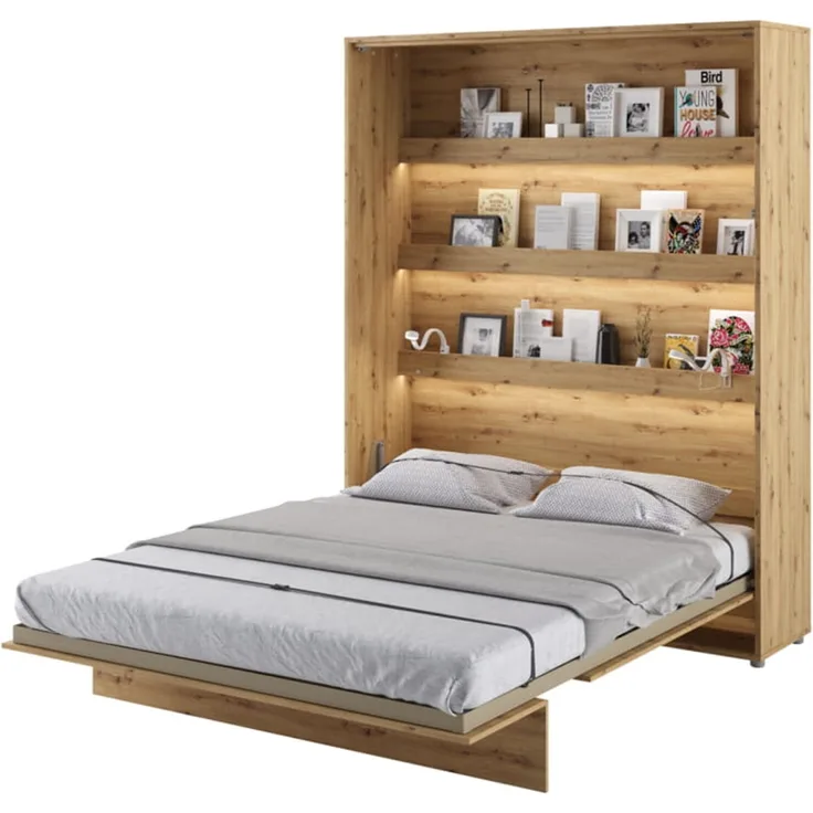 MEBLINI Schrankbett Bed Concept - BC-12 - 160x200cm Vertikal - Artisan Eiche mit Matratze - Wandbett mit Lattenrost - Klappbett mit Schrank - Wandklappbett - Murphy Bed - Bettschrank