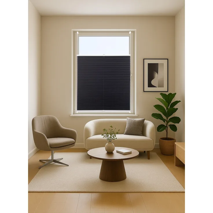 ondeco Plissee ohne Bohren mit Klemmträger viele Farben, Sonnenschutz für Fenster innen, Lichtschutz und Blickdicht, Plissee klemmfix Faltrollo Sichtschutz für Tür - Schwarz - 100x130 cm