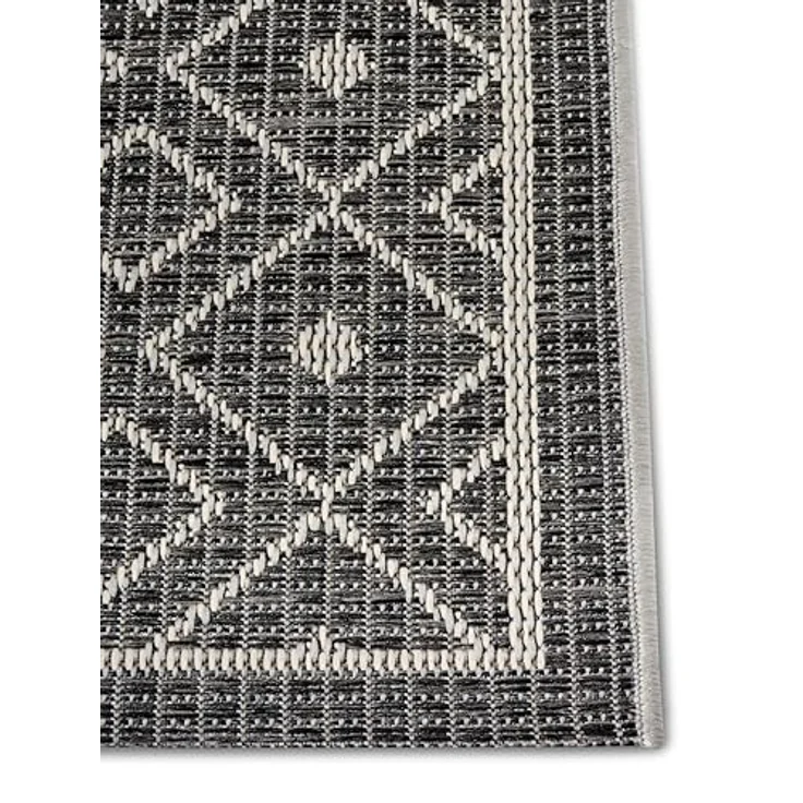Hanse Home Lahal Outdoor Teppich Wetterfest – Modernes Geometrisches Rauten Muster, Wasserfest robuster Aussenteppich Flachgewebe für Garten, Balkon, Terrasse, Wohnzimmer – Grau Beige, 76x150cm – Bild 6