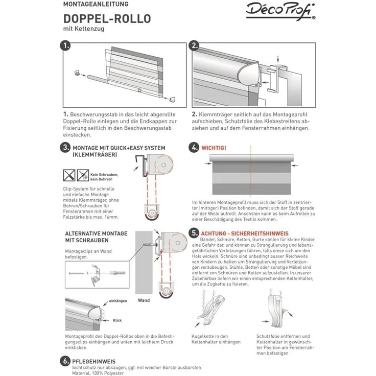 Doppelrollo Duo-Doppelrollo KLEMMFIX, DécoProfi, Lichtschutz, mit Bohren/ohne Bohren, Fenster- oder Wandmontage – Bild 7