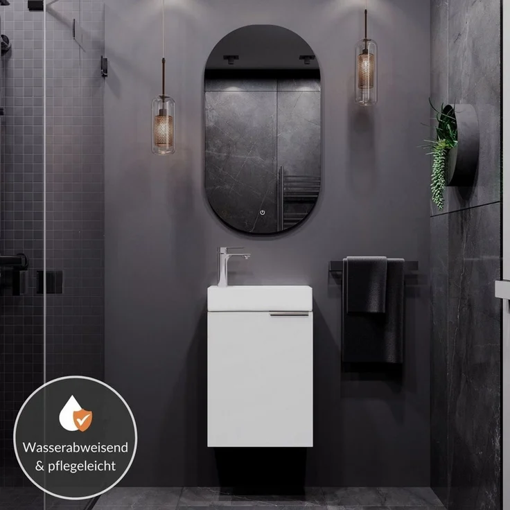 Planetmöbel Badmöbel-Set Badmöbel-Set 40cm mit Spiegel, (Waschbecken mit Unterschrank, 3-St, Spiegel mit Beleuchtung) – Bild 3