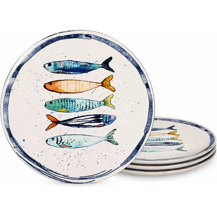 WestCraft Speiseteller Teller, mediterran mit Sardinen-Motiv, Maritime Speiseteller 26 cm, (4 St), 4er Set, hochwertig und robust - langlebig und vielseitig einsetzbar – Bild 1