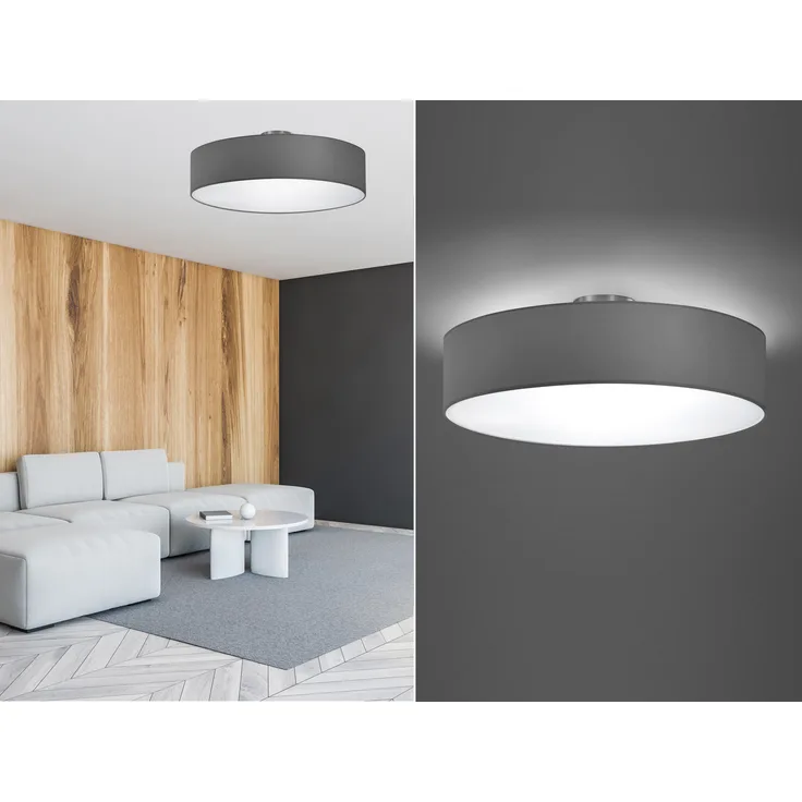 Runde LED Deckenleuchte mit Stoffschirm in Grau, Ø 50cm