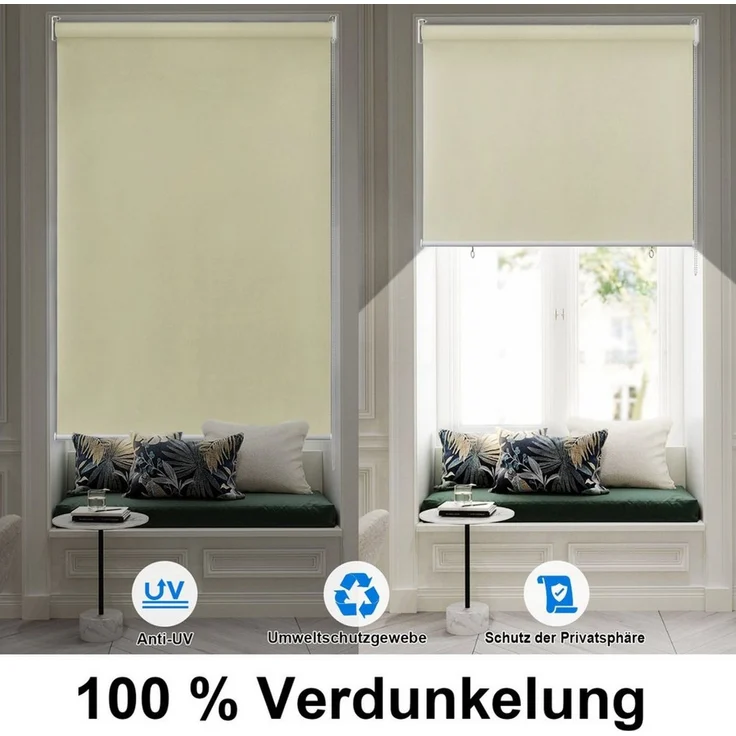 Seitenzugrollo Rollo für den Außenbereich, Sonnenschutz, UV-Schutz, FIVMEN, Schraubenmontage, Haken und Ösen, Anthrazit/Grau/Beige – Bild 3