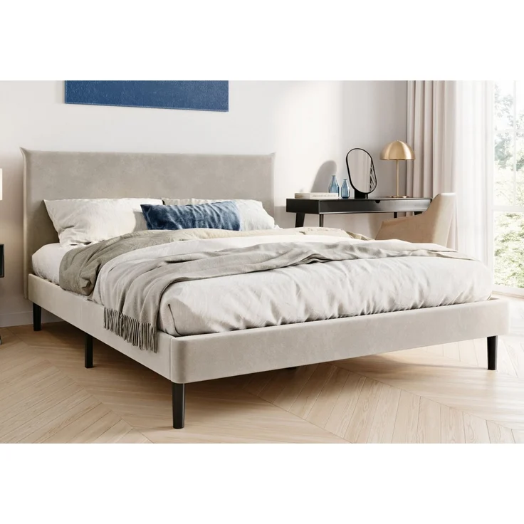 Home Collective Polsterbett 140x200 und 160x200 cm mit Lattenrost und weichem Bezug, Bettgestell (Doppelbett mit gepolstertem Kopfteil, robustes Gestell, hoher Liegekomfort), 160x200 cm, Beige, Samtbezug – Bild 5