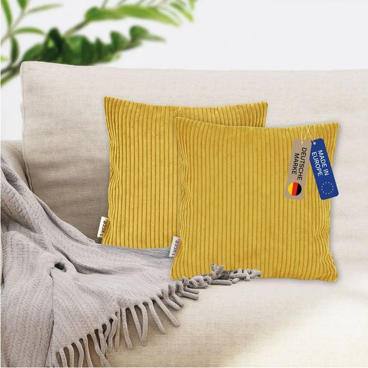 Lycce Dekokissen Kissenbezug 2er Set CORD Stoff (50 x 50 cm) - made in EU