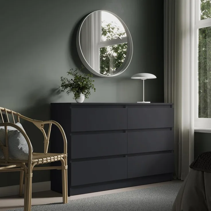 Home Collective Kommode mit 6 Schublade 80, 100, 120, 140 cm breit Holz Schrank (Highboard Anrichte Schlafzimmer Wohnzimmer Flur Büro Organizer), Kommode 120 cm breit Kommode Sideboard, Anthrazit
