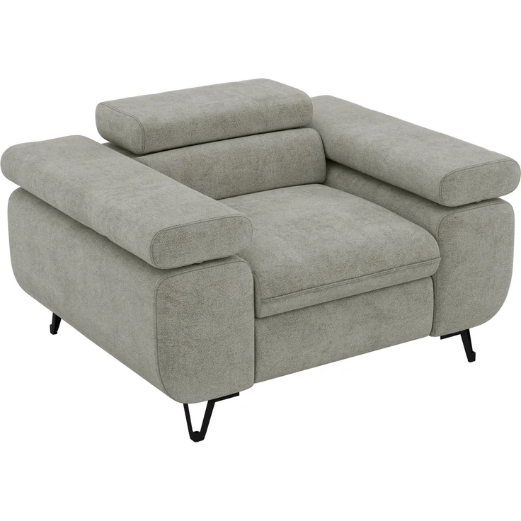 Einzelsessel, Polstersessel PETER mit verstellbaren Armlehnen und Kopfstütze, 1-Sitzer Sofa, Ohrensessel, Wellenfeder - Hellgrau Stukture – Bild 6