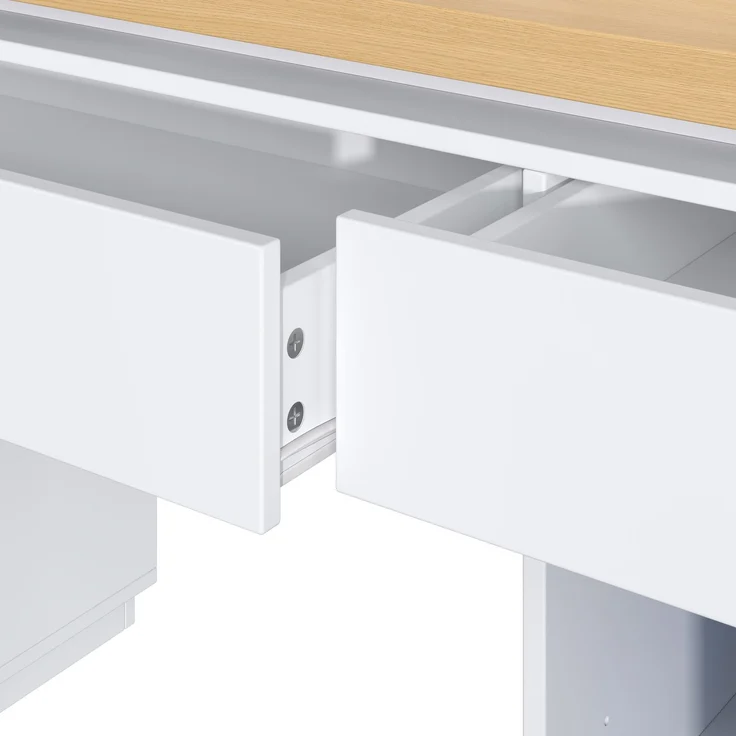 ZUBALIYA 140×50cm großer Schreibtisch,verlängerte und verdickte Tischplatte mit LED-Beleuchtung, ausgestattet mit 3 Schubladen,2 Türen und verstellbaren Einlegeböden,großer Stauraum, Schreibtisch, Schminktisch – Bild 11