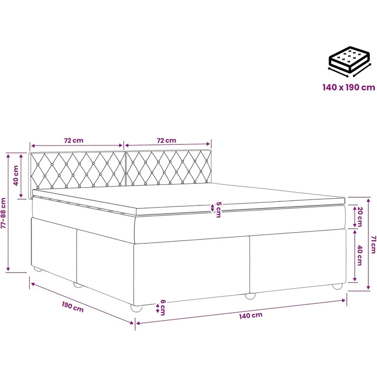 vidaXL Boxspringbett mit Matratze Hellgrau 140 x 190 cm Samt 3451667 – Bild 11