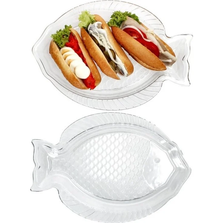 MamboCat Servierplatte 2x Fischplatte OSLO Gr. L LxB 35x24cm Glas Fisch-Relief Servier-Teller, Glas – Bild 4