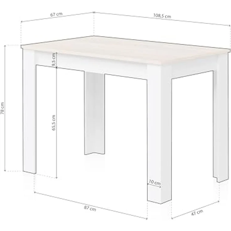 Habitdesign, Beistelltisch, Esstisch oder Fester Küchentisch, für bis zu 4 Personen, modernes Design in Arktisweiß und kanadischer Eiche, Maße: 109 x 78 x 67 cm (Breite x Höhe x Tiefe), Modell Cloe – Bild 3