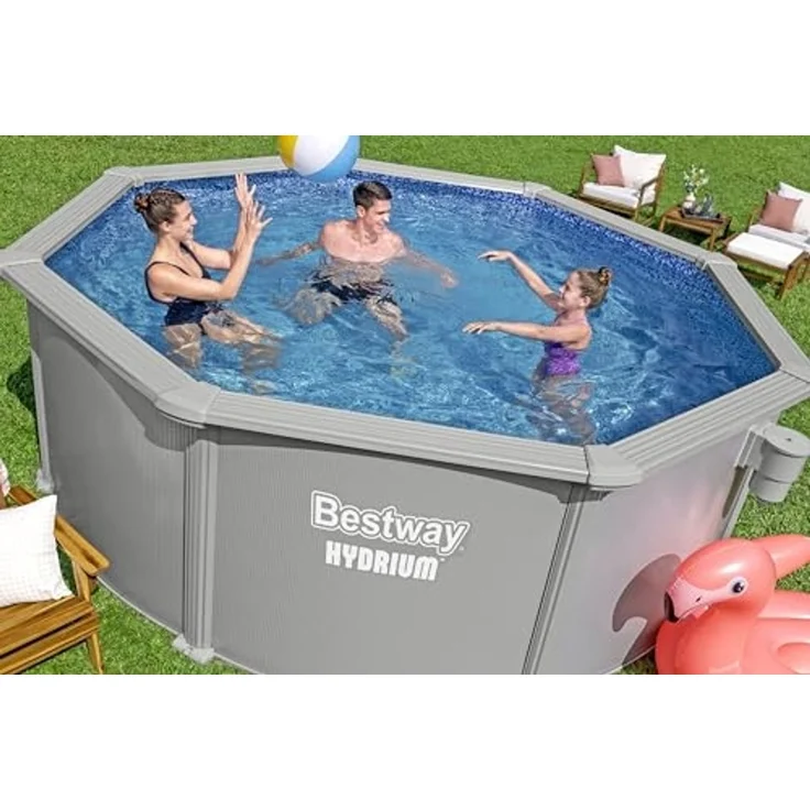 Bestway 56574 Hydrium Stahlwandpool Komplett Set mit Sandfilteranlage Ø 366 x 122 cm, granitgrau, rund – Bild 3