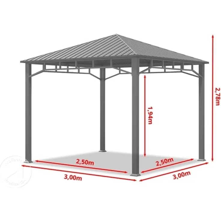 Gartenpavillon 3x3 m Stahldach Hardtop 4 Seitenteile in Grau, Pfosten 9x9 cm – Bild 10