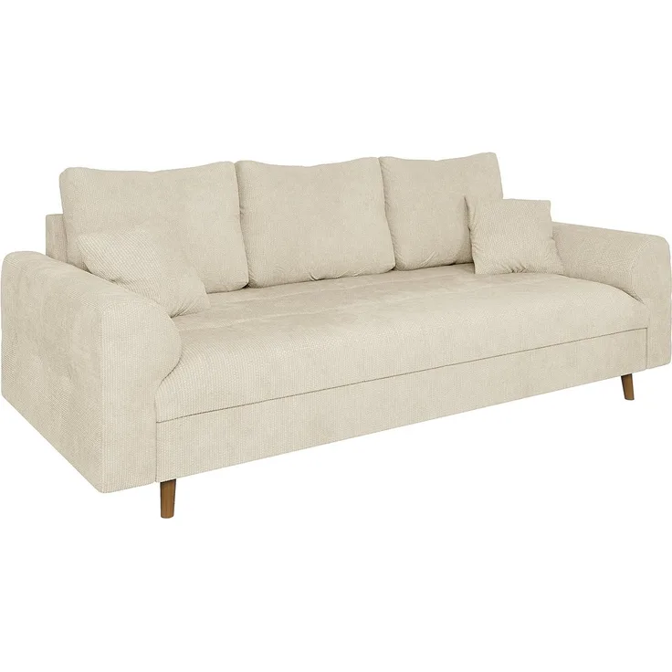 S-Style Möbel 3-Sitzer Sofa Kristian mit Braun Holzfüßen aus Chenille-Stoff, mit Wellenfederung