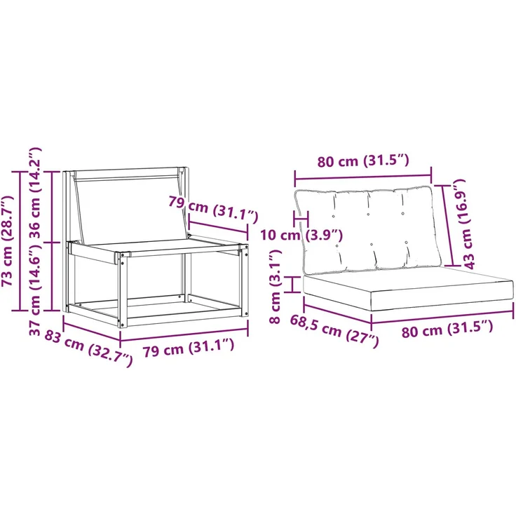 vidaXL Outdoor-Sofagarnitur Massives Akazienholz und Textilene Weiß 3439052 – Bild 10