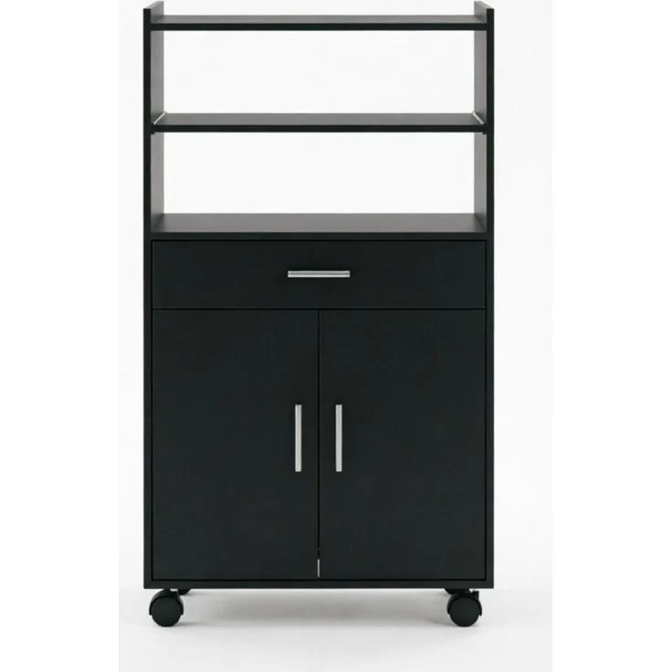 Mikrowellenwagen 59x40x92 cm auf Rollen mit Schublade und Schrank – MDF, Schwarz – Bild 4
