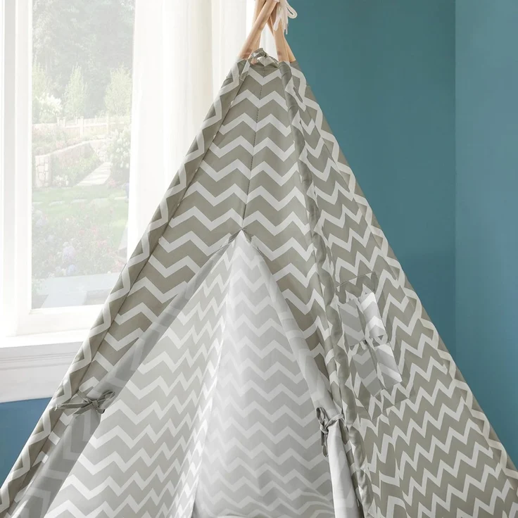 SoBuy Tipi mit Tür und Fenster grau – Bild 4