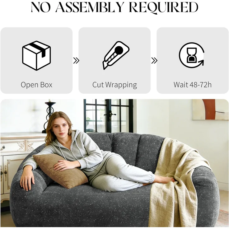 Wohnora-Starry Sky Bear Paw Sofa,Bean Bag Chairs Comfy Beanbag Chair with Spacious Design Oversized Bean Bag Sofa with Armrest with Filler for Living Room Bedroom,H 61cm x T 140cm x B 98cm,Grau – Bild 2