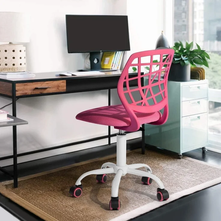 Höhenverstellbarer Bürostuhl Stoffsitz Ergonomisch Rosa – Bild 4