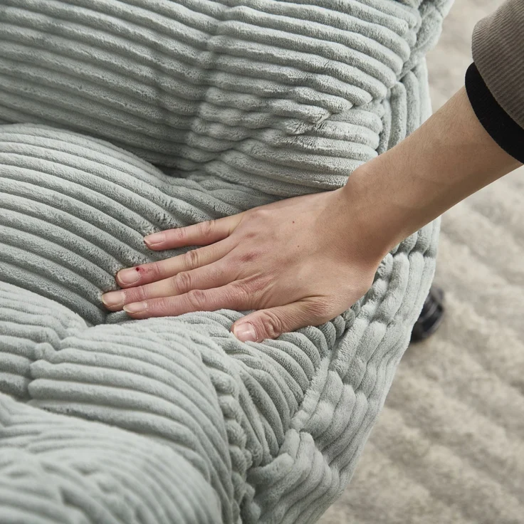 Flieks Loungesessel mit Hocker, ergonomischer Ohrensessel mit Stahlrahmen, weicher Cordstoff, Seitentasche, graugrün – Bild 9