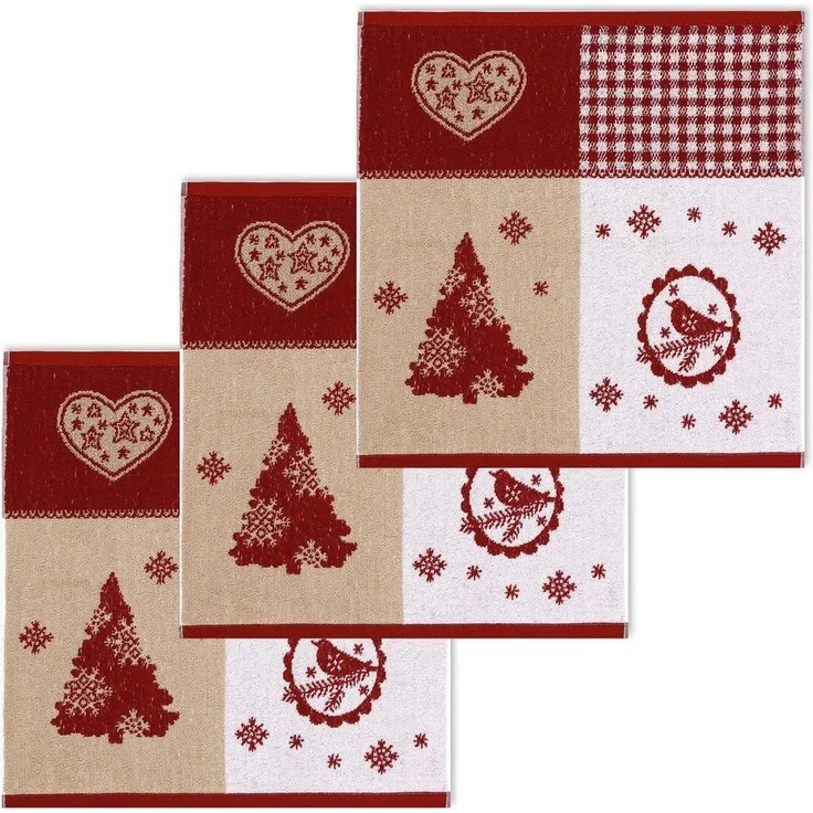 Kracht Geschirrtuch Winterstimmung, (Set, 3-tlg, Set), 3er Pack Frottee Küchenhandtücher (3 Stück), ca. 50x50cm Baumwolle