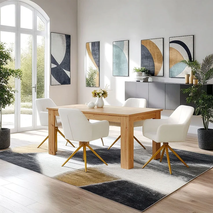 6 Stühle Esszimmer Küchenstühle Bouclé Beige Esszimmerstühle Drehbar Esszimmerstuhl mit Armlehne Dreh Sessel Modern Polsterstuhl – Bild 2