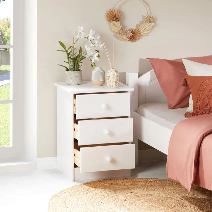 IDIMEX Nachtkommode RONDO, Nachttisch RONDO Kiefer massiv Kommode mit 3 Schubladen Landhaus Massi – Bild 4