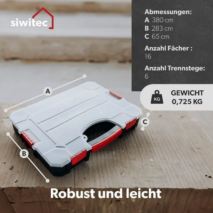 siwitec Sortimentskasten 6 x Sortimentskasten, 16 Fächer, 6 anpassbaren Trennstege, Sortierbox, (6 St), Anpassbar, Verschließbar, Stapelbar – Bild 2