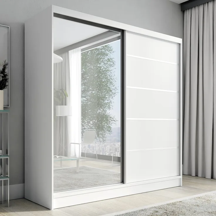 A&J MöbelLand Schwebetürenschrank NERO 200 cm mit Spiegel drei Schubladen