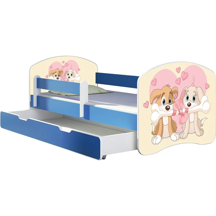 ACMA Kinderbett Jugendbett mit Einer Schublade und Matratze Blau mit Rausfallschutz Lattenrost II 140x70 160x80 180x80 (12 Welpen, 160x80 + Bettkasten) – Bild 1