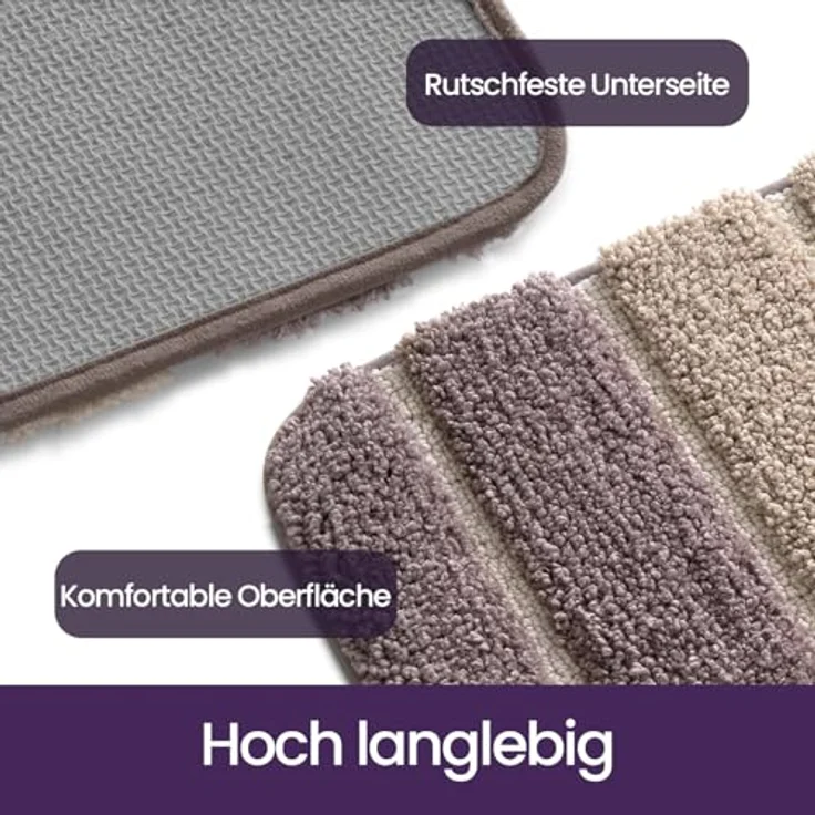DEXI Badezimmerteppich rutschfest Badematte 40x60 cm,Badteppich Saugfähig Weich Maschinenwaschbar für Badezimmer,Beige – Bild 6