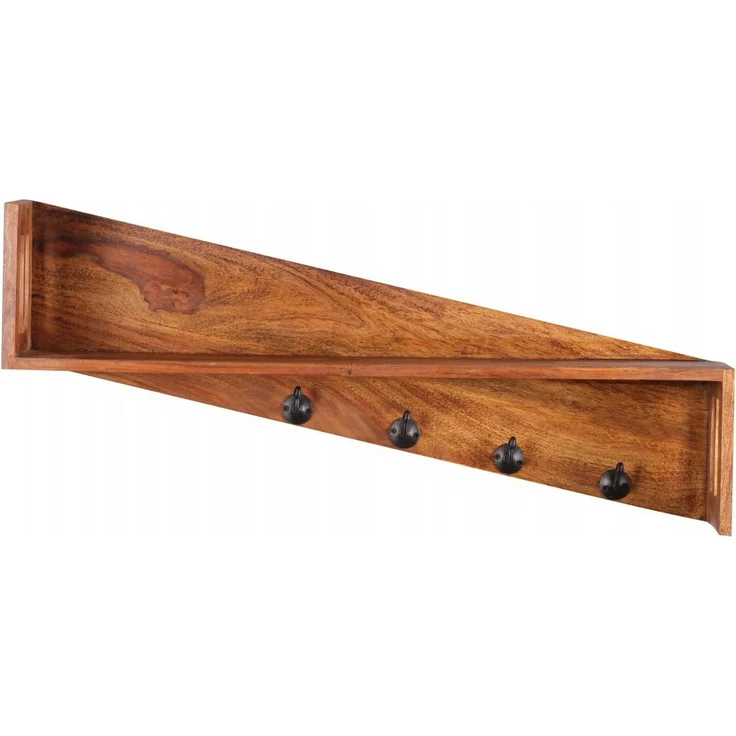 Wandgarderobe mit 4 Haken BUDAK Flur Wand Regal Massiv Sheesham – Bild 2