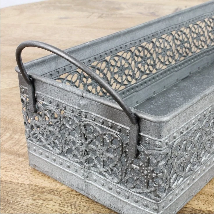 Macosa Home Dekotablett Dekotablett 34 cm Metall antik grau Schale Metallschale Metalltablett (Retro vintage Landhaus), Dekoschale Schale Metallschale filigran – Bild 2