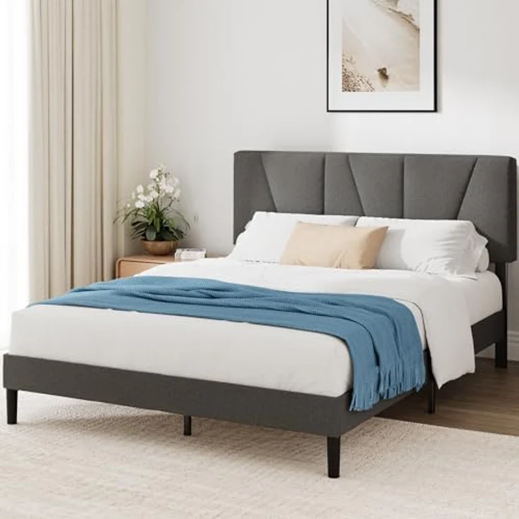 Zinus Maya Bett 180x200 cm - Höhe 30cm - Gepolstertes Bettgestell mit Kopfteil - Lattenrost aus Holz – Dunkelgrau – Bild 9