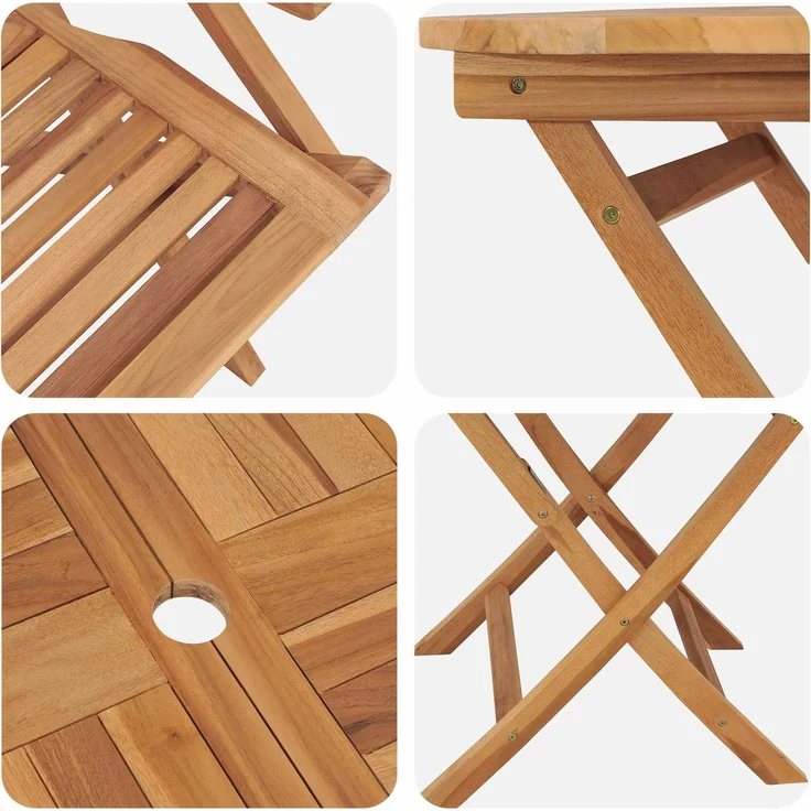 vidaXL 5-teiliges klappbares Garten-Bistro-Set Natur Massivholz Teak 3434112 – Bild 6