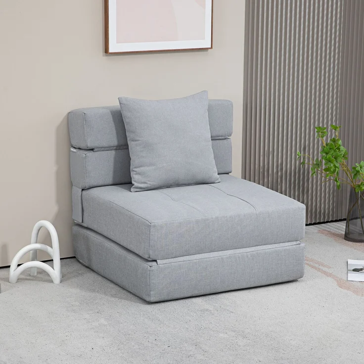 MELAYR, Relaxsessel Liegesessel Sessel mit Bettfunktion, inkl. 1 Kissen, 70 cm x 70 cm x 61 cm, Hellgrau – Bild 4