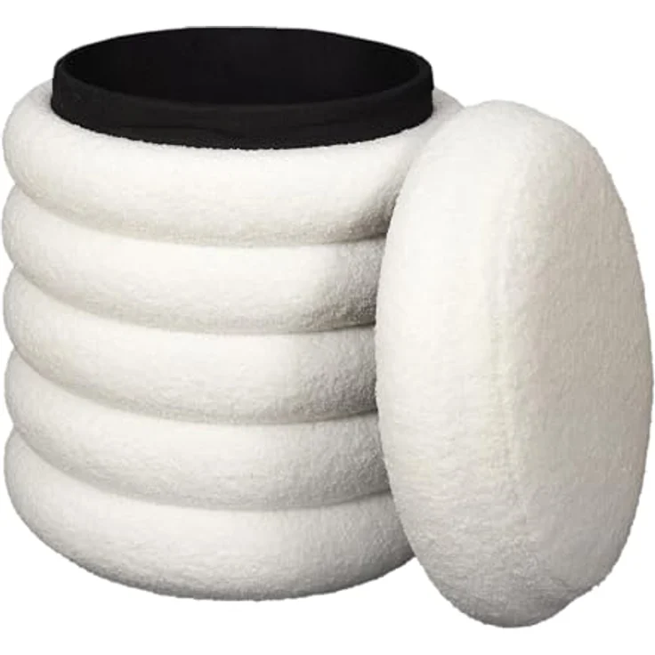 HOME DECO FACTORY, HD7623, Bouclette Freya Aufbewahrungs-Pouf, Natural Crush, Möbel, Sitz, Pouf und Bodenkissen, 37 x 43,5 x 37 cm, Sitzhöhe 43,5 cm, Weiß – Bild 5