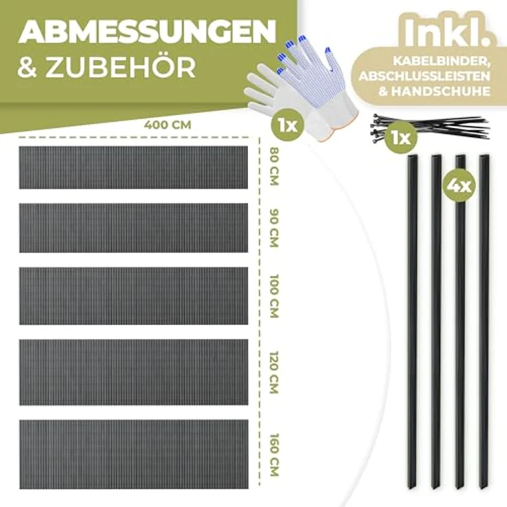 KESSER® PVC Sichtschutzmatte Sichtschutzzaun 90x400cm Balkonverkleidung Windschutz verstärkte Lamellen für Garten Balkon & Terrasse Balkonumrandung inkl Kabelbindern, Abdeckung & Handschuhe Anthrazit – Bild 7