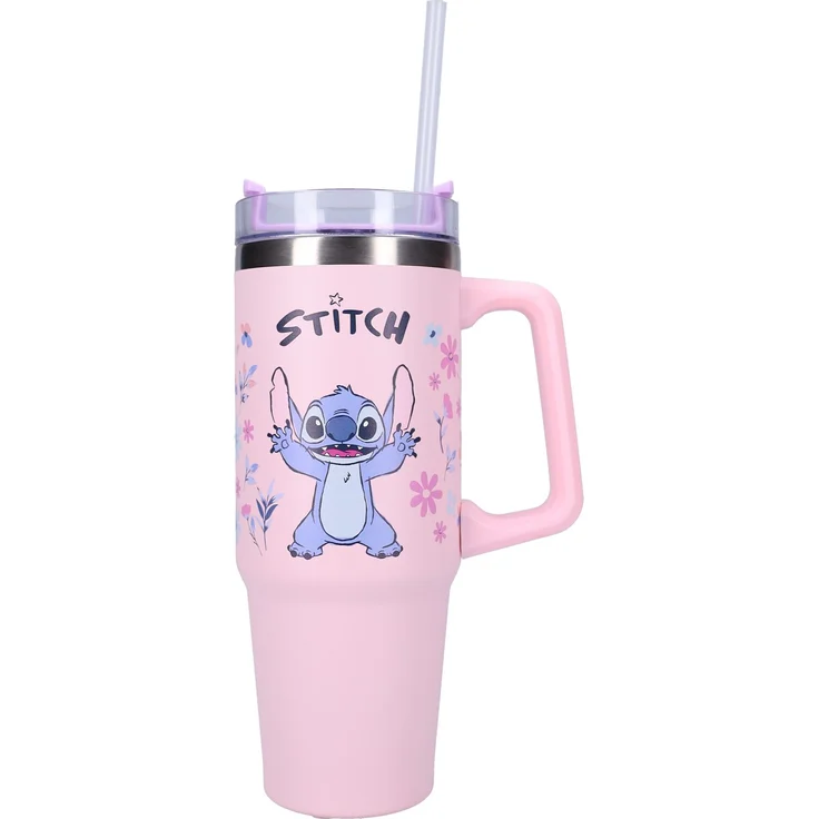 Lilo & Stitch Trinkflasche 900ml – Kinder Flasche mit Henkel, rosa – Bild 2
