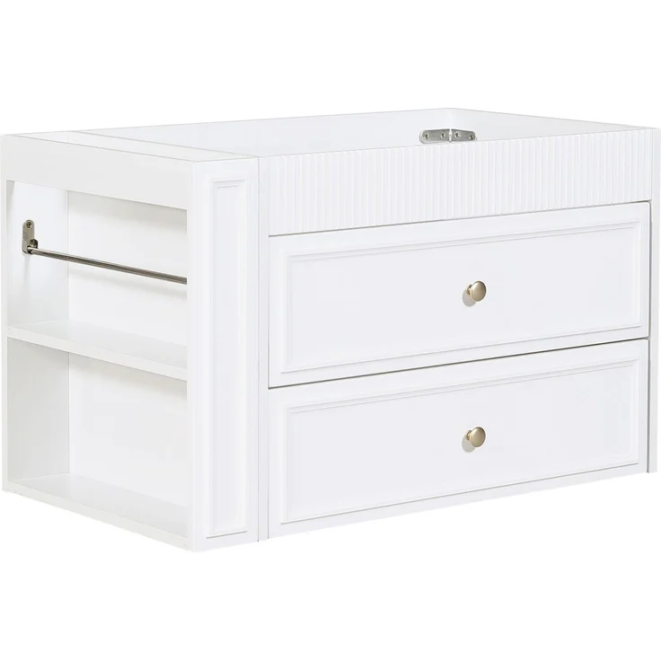 Flieks wandhängender Waschtischunterschrank, Badezimmerschrank mit Keramikwaschbecken, Schubladen & seitlichem Regal, 81 x 47 x 52 cm, weiß – Bild 6