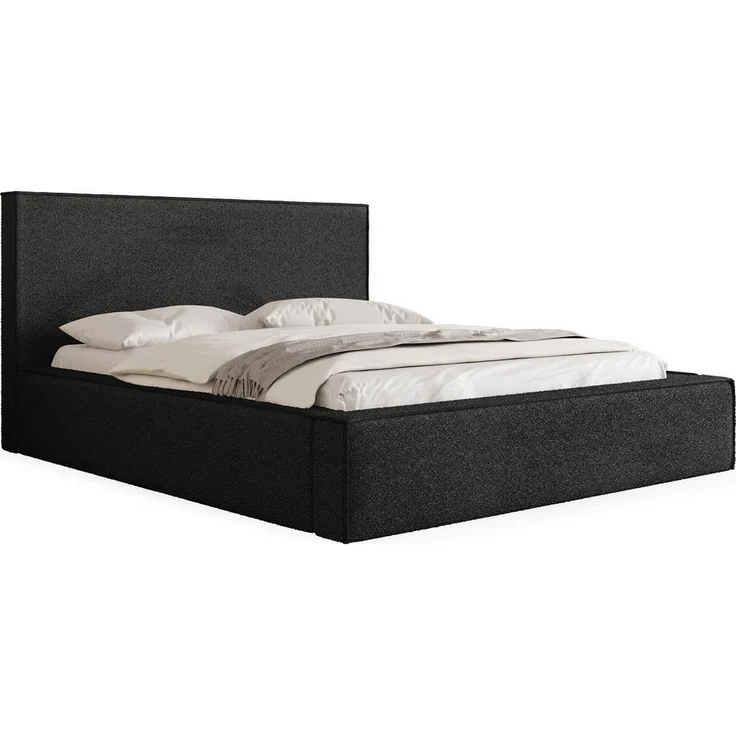 WFL Group Polsterbett, Schwarz, Holz, 140x200 cm, mit integriertem Bettkasten und modernem Design