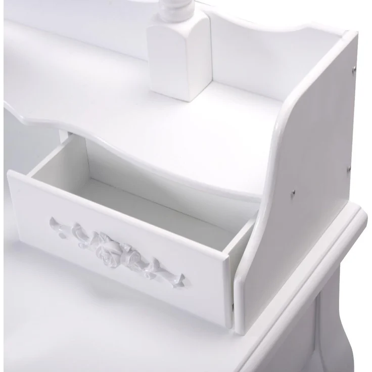 COSTWAY Schminktisch Frisiertisch Frisierkommode Kosmetiktisch Schminkkommode mit schwenkbarem Spiegel und 4 Schubladen inkl. Hocker weiss – Bild 8