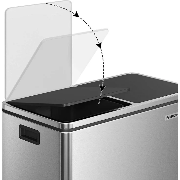 Songmics Mülleimer mit 2 Fächern und Softclose, luftdicht inkl. Müllbeutel, Metall, 60 (2x30) Liter, Silber – Bild 6